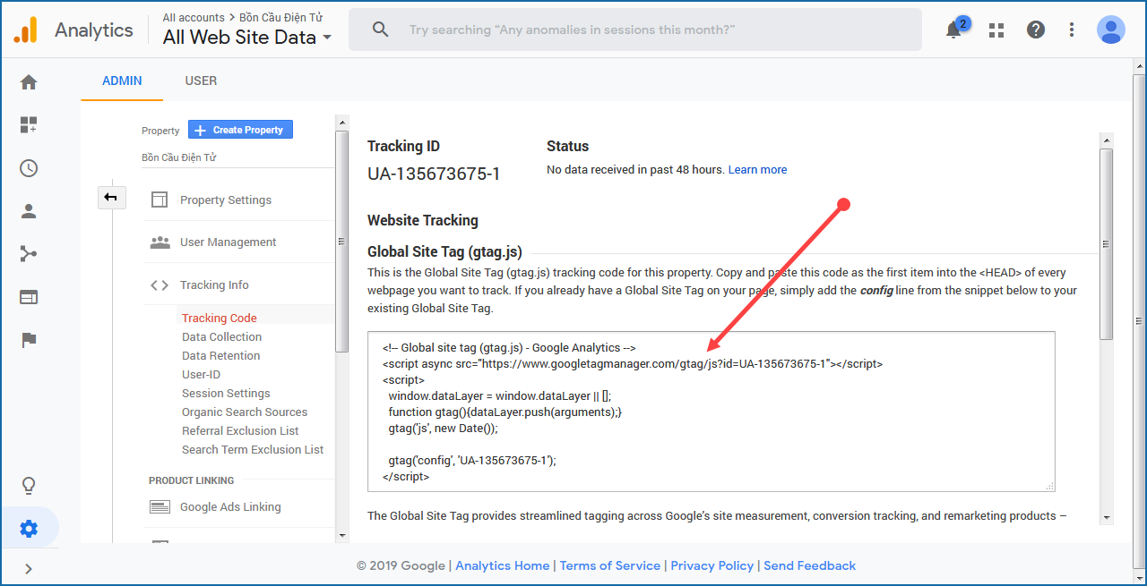 Xem mã Tracking ID